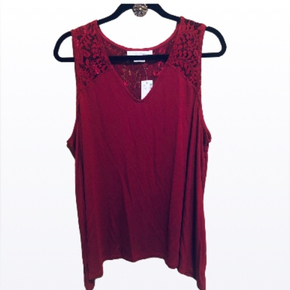 PENNINGTONS PLUS 2X In Every Story A-Line Tank Top Lace Yoke in Rumba Re… - Picture 6 of 14